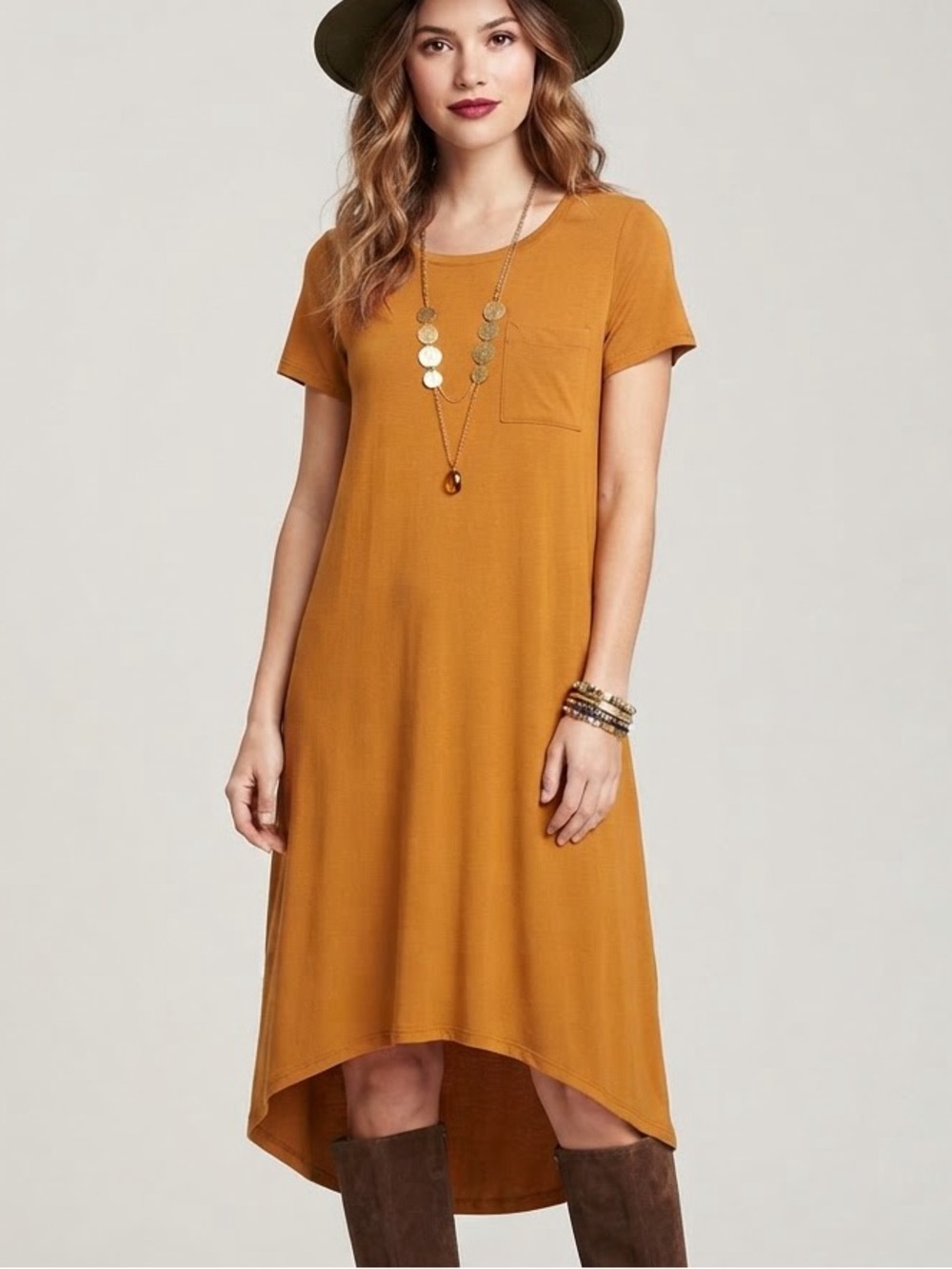 LuLaRoe Mustard Yellow Carly Hi-Low Pocket Maxi Swing Dress Oversized Size XS